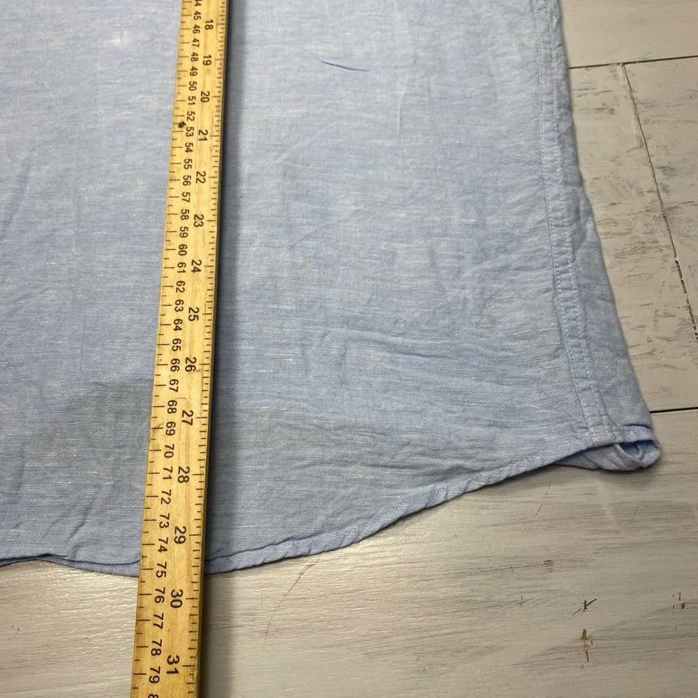 Banana Republic Linen Shirt Mens Large Blue Slim Fit Short Sleeve Button Down